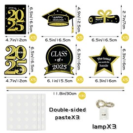 ChristmaxStore 30 Pack Graduation Decorations for Class of 2025-golden and Black Grad Centerpiece Sticks with LED String Lights for College High School Congrats Grad Party Supplies