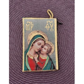 Madonna &child Gold Rosary Pouch 2 Sided Zippered Icon Cloth Case Gift Bag