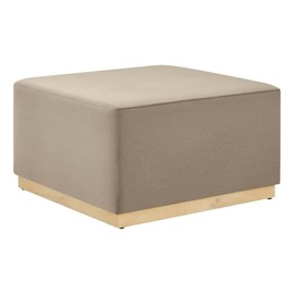 Modway Tilden 28 Inch Square Performance Velvet Upholstered Ottoman in Taupe Natural - Large Ottoman Foot Rest with Rubberwood Plinth Base, Living Room Ottoman Coffee Table - Velvet Ottoman Table