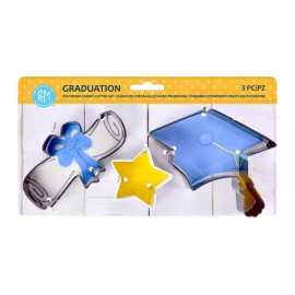 R&M Graduation 3 Pc Black White Cookie Cutter Set Cap Diploma Star R&M