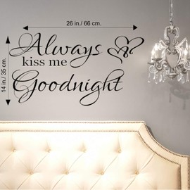 World of Wall Decal Always Kiss Me Goodnight Wall Decals Quotes Sign Decor Wall Art for Bedroom 26Wx14H inches Glossy Black