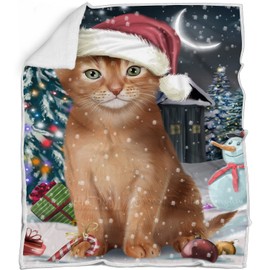 Doggie of the Day Happy Holidays Abyssinian Cat Blanket - Have a Holly Jolly Christmas - Super Soft & Warm Pet Theme for Sofa or Bed, Warm Fleece, Sherpa or Woven Material, BLNKT75171 (50x60 Sherpa)