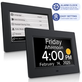 Mitoart Digital Alarm Clock with Date and Day of Week for Dementia Seniors, Voice Announcement Time, Multiple Alarm Sets, Auto DST, Designed Specifically for Elderly - Black