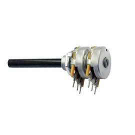 WITTKOWARE Stereo Potentiometer with Long Plastic Axis (6 x 42 mm) and Nut 100 Kilo-Ohm, ±20%, Logarithmic, 0.2W