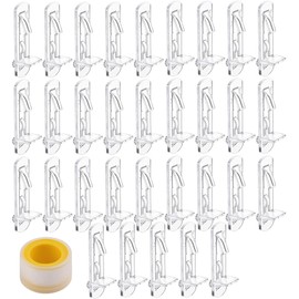 32 Pcs Clear Plastic Shelf Support Pegs 5mm Self-Locking Cabinet Pins Durable Support Pegs for 5/8 Inch (16mm) Shelf Bracket Clips with PTFE Thread Seal Tape for Bookcases, Closets & Kitchen Cabinets