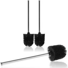 COM-FOUR 2x toilet brush with brush head, stainless steel handle 25cm, brush head in black Ø 8cm (Replacement brush black - 2 pieces)