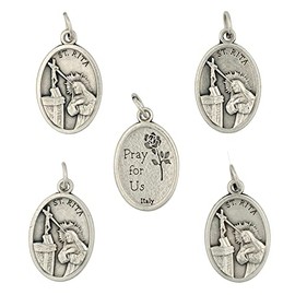 St. Rita Medal with Jump Ring | 1 Pack or 5 Pack | Patron Saint of Impossible Causes, Loneliness, and Abuse Victims | Catholic Accessory | Made in Italy, Metal, No Gemstone,
