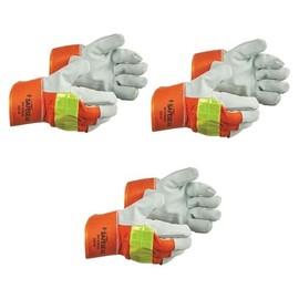 SAFEGEAR, High Visibility Leather Glove, Split Cowhide Leather Palm, Reflective, Large, 3-Pack