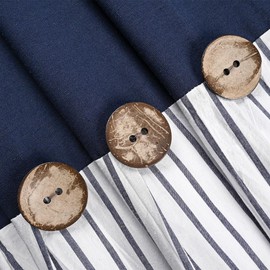 DOSLY IDÉES Farmhouse Navy Blue Shower Curtain for Bathroom,Beige and Navy Stripe,Button Curtain,Cotton Blend Woven Fabric,Rustic Charm Country Chic Style,72x72 in