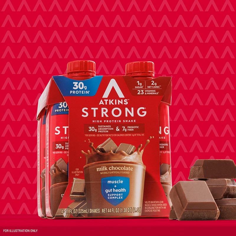 Atkins Strong High Protein Shake, Milk Chocolate, 30g Protein, 7g