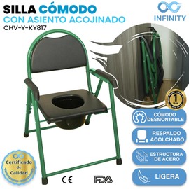 Medstar Infinity - Silla Cómodo con Asiento Acojinado para Baño. Descansa Brazos de plástico con Recubrimiento Antibacterial. Incluye Cubo de plástico con Tapa (Verde-Negro, Adulto)