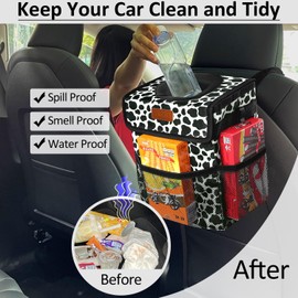 ELONGRIVER Car Trash Can for Car with Lid Leak Proof, Cute Car Can Trash Bag Hanging, Vehicle Trash Can for SUV Truck Van, Car Garbage Can for Back Front Seat Cow Print