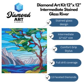 DIAMOND ART BY LEISURE ARTS Stain Glass River, 12"x12", Intermediate Diamond Painting Kits for Adults, Diamond Art for Adults, Diamond Art Kit, Diamond Art Painting