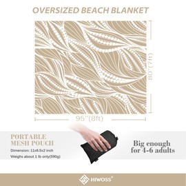 Hiwoss Beach Blanket Waterproof Sandproof Oversized 95”x 80”,Beach mat Sand Free Waterproof with Windproof Corner Pockets for Beach Festival,Picnic,Travel and Outdoor Camping