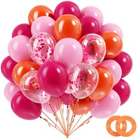 BAUANOOY Pink and Orange Balloons, 60pcs 12 Inch Pink and Orange Party Decorations with Orange and Pink Confetti Balloons for Bachelorette Tropical Luau Party Engagement Birthday Party Decorations