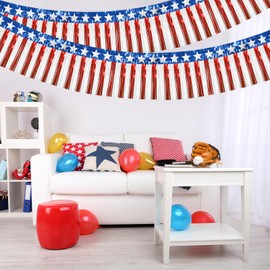 4th of July Decorations 2 Pack 40Ft Foil Fringe Garland Tinsel Streamers, Red White Blue Hanging Fringe Backdrop Banner Table Skirts for Parade Floats Patriotic Party Decor (Star 2)