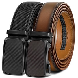 BULLIANT Men's Ratchet Belt 2 Pack-Click Leather Belt Adjustable for Men 1 3/8-Cut for Perfect Fit(Light Brown/Black,36"-42" Waist Adjustable)