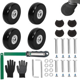 50mm x 18mm/1.97inx0.71in Luggage Replacement Wheels Set 4Pcs Rubber Swivel Caster with Saw&4Pcs Wheels Cover Socks 30mm/35mm Axles and Repair Kit for Luggage Bags Trolley Case