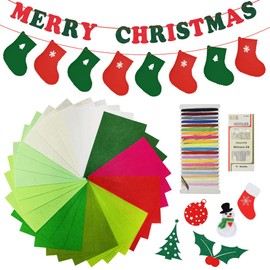 RMENOOR 34 Piece Craft Felt Set 1 mm Colourful Felt Fabric Coloured Felt Sheets Christmas Plates Felt Sheets Crafts 30 x 20 cm Felt Fabric Felt Cloth with Needle and Thread Felt Sheets for Children