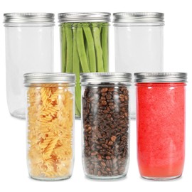 Ieavier Mason Jars Wide Mouth 24oz, 6 pack Glass Pickle Canning Jars Food Storage With Airtight Mason Jar lids and Bands for Canning, Preserving, Fermenting, Pickling, DIY Projects