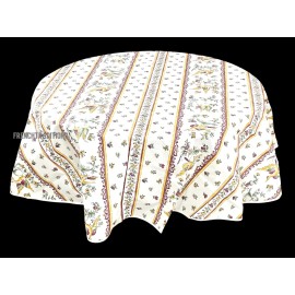 Tissus Toselli French Provencal Coated Cotton Tablecloth Moustiers Birds/Flowers Pink Round 59"