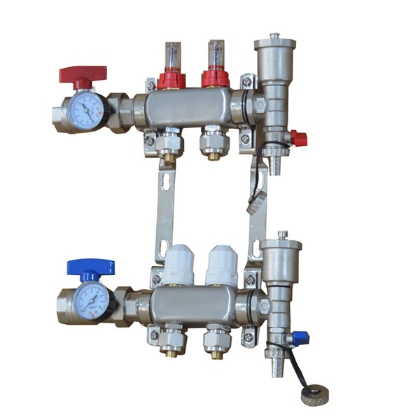 HQHAOTWU 2 Loops 1/2"PEX Radiant Floor Heating Manifold Set, 304