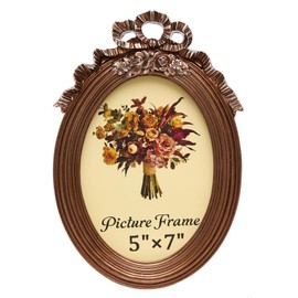 JANDERART Vintage Oval Picture Frame 5x7 Inch, Antique Ornate Photo Frames with Glass Front, Tabletop & Wall Hanging, Bronze