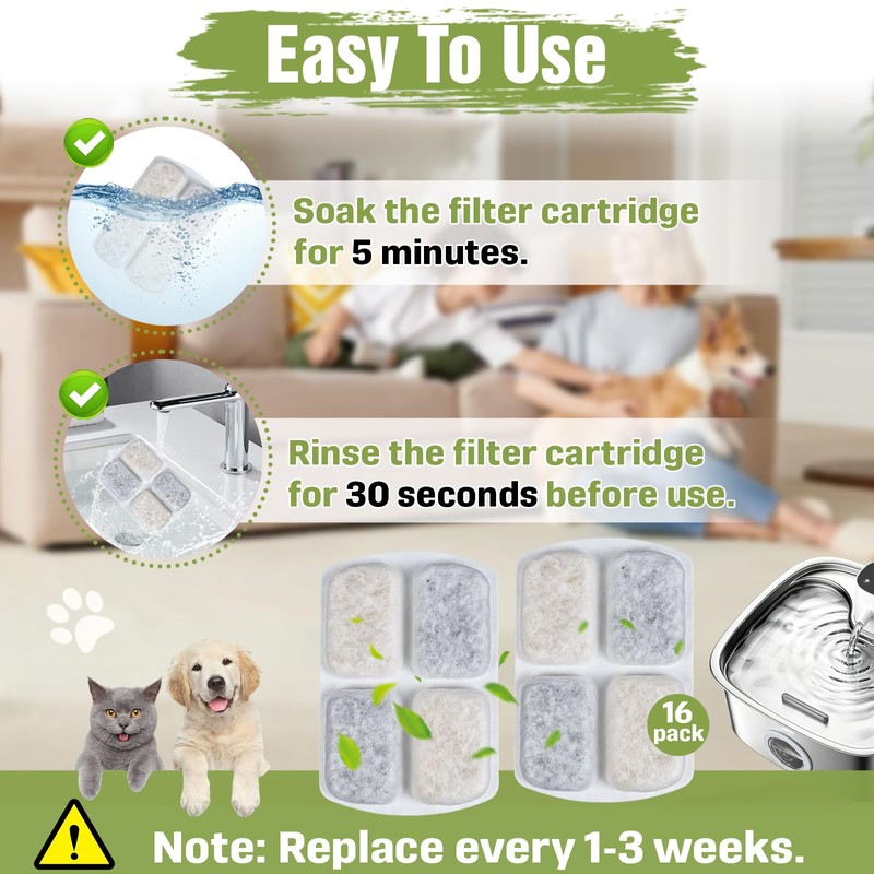 16+16 Pcs Dog Water Fountain Filters Compatible with Feelneedy FN-W18