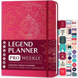 Legend Planner PRO – Deluxe Weekly & Monthly Life Planner to Increase Productivity and Hit Your Goals. Time Management Organizer Notebook – Undated – 7 x 10" Hardcover + Stickers – Hot Pink