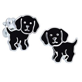 Black Labrador Earrings Dog .925 Sterling Silver