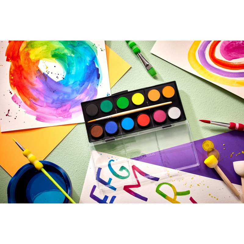Faber-Castell FABER-CASTELL 125017 - Wasserfarbkasten 12 Farben, inkl. Pinsel, Malkasten