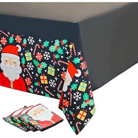 BLUE PANDA 3 Pack Santa Claus Plastic Tablecloths for Christmas Part Supplies & Decorations, 54" x 108" Rectangular Disposable Xmas Holiday Table Covers