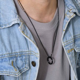 Rockyu Necklace, Men's Brand, Gold, Silver, Black, Retro Gray, Stainless Steel, Ring Necklace, Chain, 23.6 inches (60 cm), Hypoallergenic, Viking Letter Pendant Necklace, Mobius, Accessories, Cool, Amulet, Good Luck, Anniversary, Christmas Gift, Metal