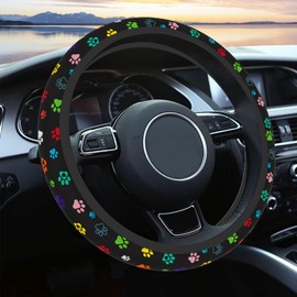 Steering Wheel Cover Neoprene Material Most Cars Men&Women Universal 15 inch Premium Non-Slip Spring Steering Wheel Protector Floral Car Accessories (Black Foot)