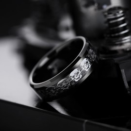 King Will Tungsten Ring for Men Black Skull Rings Black Plated Wedding Band 8mm Width Mens Jewelry Size 7-14 Comfort Fit 13