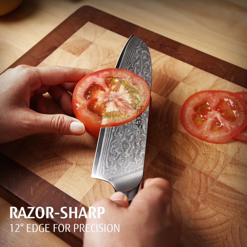 hecef Damascus Chef Knife, High Carbon Stainless Steel Ultra Sharp