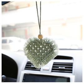 Car Pendant Charms Car Rearview Mirror Hanging, Car Hang Interior Decoration Handmade Crafting Cute Decoration Living Room Bedroom Closet Wall Baptism Pendant Bohemian Rustic Style Tassel Heart Green