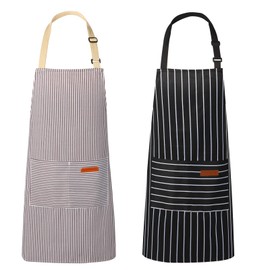 VALOME 2 Pack Kitchen Aprons, Apron for Cooking with 2 Pockets, Unisex Adjustable Neck Strap Chef Aprons for Men Women (BLACK & BROWN)