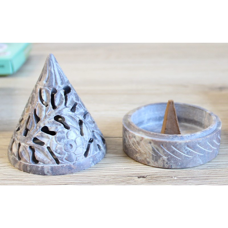 Bitto Pyramid Incense Cones Holder and Lantern Soft Stone Height