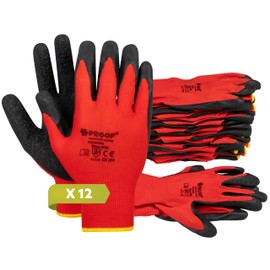 Proof Comfort & Safety Work Gloves, 12 Pairs, Precise Assembly Gloves with PU Coating, Latex Coating, Protective Gloves for Mechanics, Builders, Size 11, Redwork, Red, Black