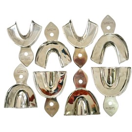 Denture Impression Tray Kit of 8pcs | Lower & Upper Trays, Solid Non-Perforated Style | Extra-Small, Small, Medium, and Large Sizes | German Stainless Steel Lab Tools