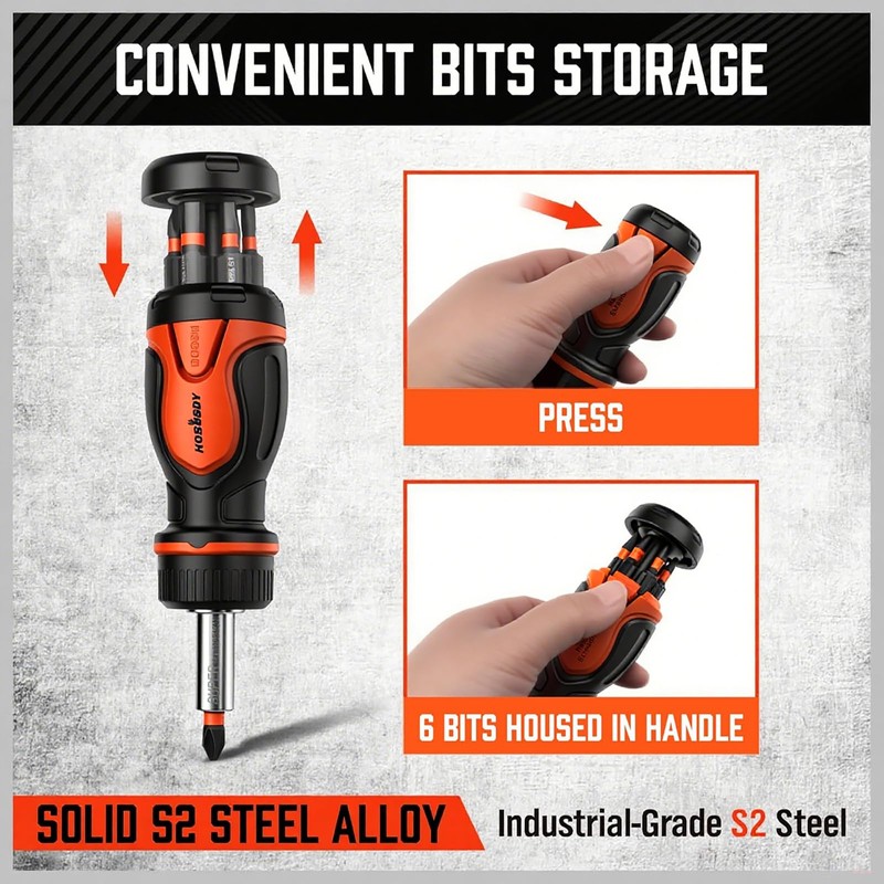 Multi 8-in-1 Magnetic Adjustable Ratchet Screwdriver Set: Mini Short Screwdrivers
