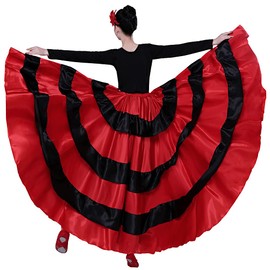 BACKGARDEN Womens 20 Yard Black Red Layered Long Skirt for Flamenco Belly Dance Spanish Bull Performance Costume