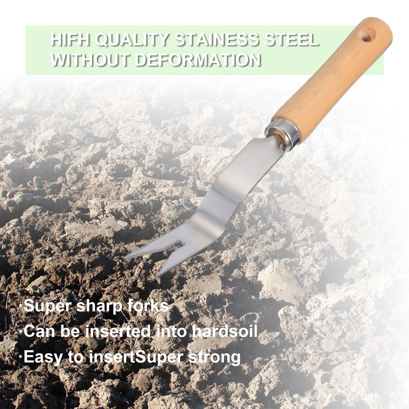 27cm Weed Puller Tool,Y-Shaped Manual Weed Puller with Wooden Handle,Stainless