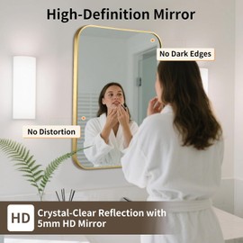 CLBA Gold Bathroom Mirror, 22x30 Inch Aluminum Frame Rectangle Mirror, Anti-Rust, Tempered Glass, Wall Mirror for Over Sink, Vanity, Bedroom, Entryway, Horizontal/Vertical