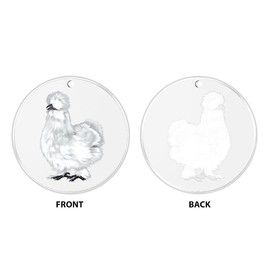 WIRESTER Hanging Ornaments for Christmas Tree Holidays, Party, Car, Home, Office Decoration, Large 3 inch Acrylic Ready to Hang Ornament - White Silkie Chicken