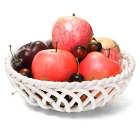 ZAVOOS Ceramic Fruit Bowl, Decorative Fruit Basket with Holes, 9.7'' Large Fruit Vegetable Holder Serving Bowl for Kitchen Table Countertop