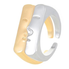 ZMJK Human Face Couple Ring Adjustable Ring Creative Abstract Finger Ring Open Smile Ring Kiss Minimalist Ring Set Jewelry for Women Men Couple (Gold+Silver)