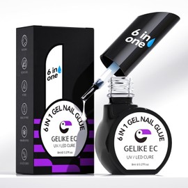 GELIKE EC Nail Glue Gel: 6in1 Nail Glue for Nail Tips - Upgraded Formula Super Clear Non-Stick Dust Long Lasting 60 Days for Women DIY Home 16 ml U V Light Cure