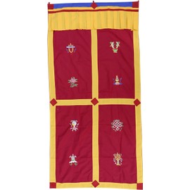 QT Traditional Tibetan Buddhist Door Curtain 8 Auspicious Symbols Wall Hanging 72X37 Inch I Handmade in Nepal